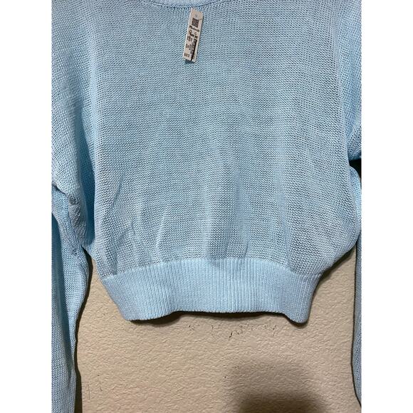 Madewell Sweater Women XXS Blue Long-Sleeve Crop Crew-Neck Sheer Open-Knit NWT - Picture 6 of 8